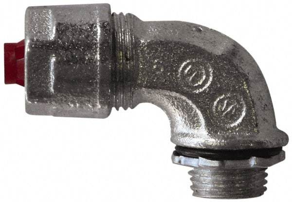 O-Z/Gedney - 1 to 1-3/8" Cable Capacity, Liquidtight, Elbow Strain Relief Cord Grip - 1-1/4 NPT Thread, 2-7/8" Long, Iron - Apex Tool & Supply