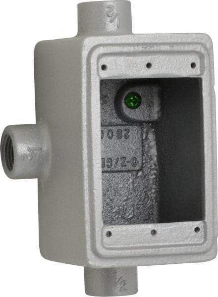 O-Z/Gedney - 1 Gang, 1/2" Knockouts, Iron Rectangle Device Box - Aluminum Enamel, Zinc Electroplated - Apex Tool & Supply