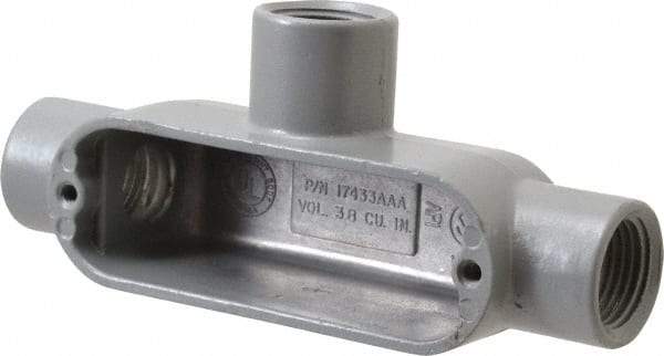 Hubbell Killark - Form 85, T Body, 1/2" Trade, IMC, Rigid Aluminum Conduit Body - Oval, 5-3/8" OAL, 4 cc Capacity, Hazardous & Wet Locations - Apex Tool & Supply