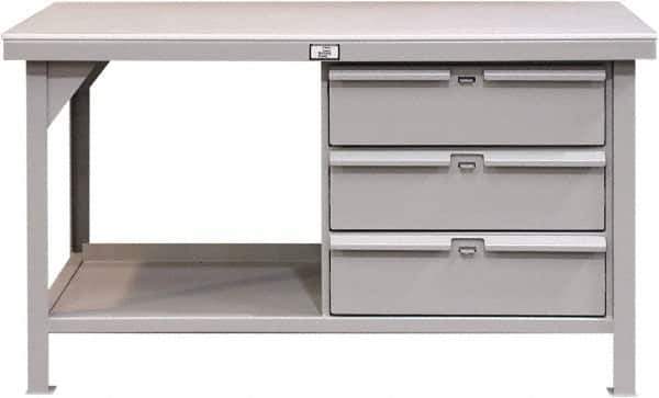 Strong Hold - 72 Wide x 36" Deep x 34" High, Steel Work Table - Flat Top, Angle Legs, Dark Gray - Apex Tool & Supply