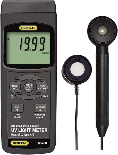 General - 9 Volt Battery, LCD Display, Light Meter - 4 Accuracy, Compatible with UVA, UVC Lighting, SD Card - Apex Tool & Supply