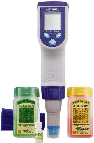 General - 0 to 14 pH, Pen Style pH Meter - 32 to 194°F, Replaceable pH Electrode Probe, Accurate up to 1 pH & ±2mV - Apex Tool & Supply