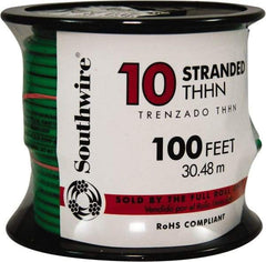 Southwire - THHN/THWN, 10 AWG, 30 Amp, 100' Long, Stranded Core, 19 Strand Building Wire - Green, Thermoplastic Insulation - Apex Tool & Supply