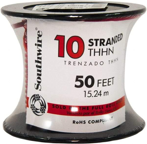Southwire - THHN/THWN, 10 AWG, 30 Amp, 100' Long, Stranded Core, 19 Strand Building Wire - Red, Thermoplastic Insulation - Apex Tool & Supply