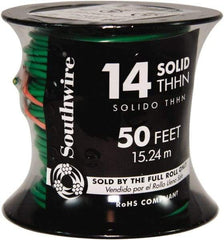 Southwire - THHN/THWN, 14 AWG, 15 Amp, 100' Long, Solid Core, 1 Strand Building Wire - Green, Thermoplastic Insulation - Apex Tool & Supply
