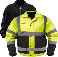 Utility Pro Wear - Size 5XL Cold Weather & High Visibility Jacket - Yellow, Black, Polyester & Teflon, Zipper, Snaps Closure, 62 to 64" Chest - Apex Tool & Supply