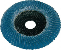 Metabo - P60 Grit, 5" Disc Diam, 7/8" Center Hole, Type 29 Zirconia Alumina Flap Disc - 12,200 Max RPM, Fiberglass Backing, Arbor Attaching System, Coated - Apex Tool & Supply