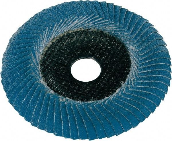 Metabo - P80 Grit, 5" Disc Diam, 7/8" Center Hole, Type 29 Zirconia Alumina Flap Disc - 12,200 Max RPM, Fiberglass Backing, Arbor Attaching System, Coated - Apex Tool & Supply