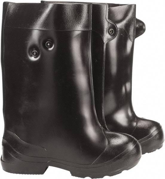 Winter Walking - Men's 6-7 (Women's 8-9) Traction Overshoes - 15" High, Plain Toe, Nonslip Sole, PVC Upper, Black - Apex Tool & Supply