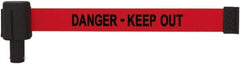 Banner Stakes - 6.61" High x 15' Long x 2-1/2" Wide Retractable Barrier Belt - Plastic & Polyester, Matte Finish, Red, Use with Banner Stakes Plus Stanchion, Banner Stakes Plus Base - Apex Tool & Supply