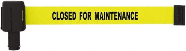 Banner Stakes - 6.61" High x 15' Long x 2-1/2" Wide Retractable Barrier Belt - Plastic & Polyester, Matte Finish, Yellow, Use with Banner Stakes Plus Stanchion, Banner Stakes Plus Base - Apex Tool & Supply