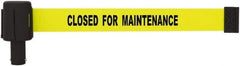 Banner Stakes - 6.61" High x 15' Long x 2-1/2" Wide Retractable Barrier Belt - Plastic & Polyester, Matte Finish, Yellow, Use with Banner Stakes Plus Stanchion, Banner Stakes Plus Base - Apex Tool & Supply