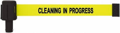 Banner Stakes - 6.61" High x 15' Long x 2-1/2" Wide Retractable Barrier Belt - Plastic & Polyester, Matte Finish, Yellow, Use with Banner Stakes Plus Stanchion, Banner Stakes Plus Base - Apex Tool & Supply