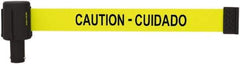 Banner Stakes - 6.61" High x 15' Long x 2-1/2" Wide Retractable Barrier Belt - Plastic & Polyester, Matte Finish, Yellow, Use with Banner Stakes Plus Stanchion, Banner Stakes Plus Base - Apex Tool & Supply