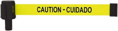 Banner Stakes - 6.61" High x 15' Long x 2-1/2" Wide Retractable Barrier Belt - Plastic & Polyester, Matte Finish, Yellow, Use with Banner Stakes Plus Stanchion, Banner Stakes Plus Base - Apex Tool & Supply
