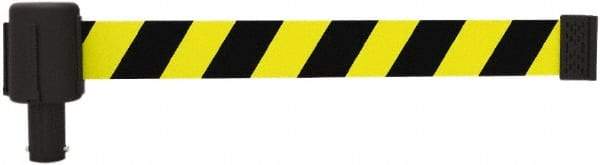 Banner Stakes - 6.61" High x 15' Long x 2-1/2" Wide Retractable Barrier Belt - Plastic & Polyester, Matte Finish, Yellow/Black, Use with Banner Stakes Plus Stanchion, Banner Stakes Plus Base - Apex Tool & Supply