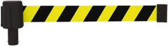 Banner Stakes - 6.61" High x 15' Long x 2-1/2" Wide Retractable Barrier Belt - Plastic & Polyester, Matte Finish, Yellow/Black, Use with Banner Stakes Plus Stanchion, Banner Stakes Plus Base - Apex Tool & Supply