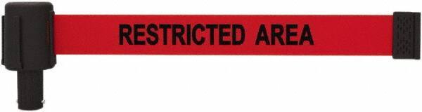 Banner Stakes - 6.61" High x 15' Long x 2-1/2" Wide Retractable Barrier Belt - Plastic & Polyester, Matte Finish, Red, Use with Banner Stakes Plus Stanchion, Banner Stakes Plus Base - Apex Tool & Supply