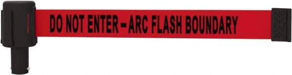 Banner Stakes - 6.61" High x 15' Long x 2-1/2" Wide Retractable Barrier Belt - Plastic & Polyester, Matte Finish, Red, Use with Banner Stakes Plus Stanchion, Banner Stakes Plus Base - Apex Tool & Supply