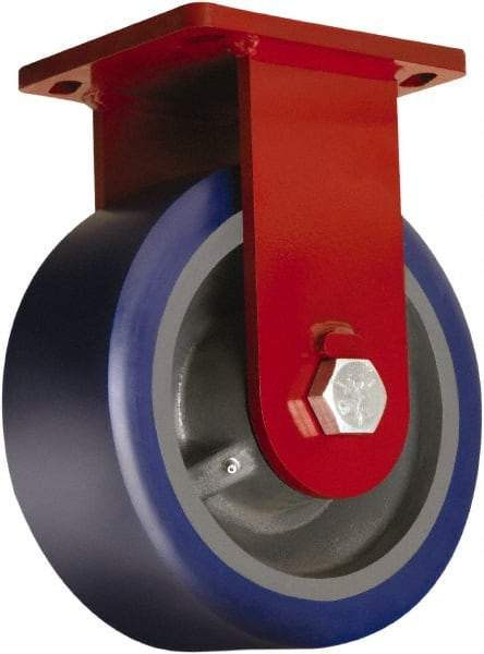 Hamilton - 12" Diam x 4" Wide x 15-1/2" OAH Top Plate Mount Rigid Caster - Polyurethane Mold on Forged Steel, 6,000 Lb Capacity, Tapered Roller Bearing, 6-1/2 x 7-1/2" Plate - Apex Tool & Supply