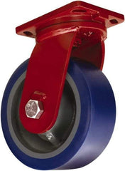 Hamilton - 10" Diam x 4" Wide x 12-1/2" OAH Top Plate Mount Swivel Caster - Polyurethane Mold on Forged Steel, 5,000 Lb Capacity, Tapered Roller Bearing, 6-1/2 x 7-1/2" Plate - Apex Tool & Supply