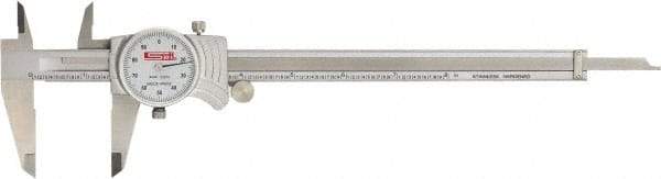 SPI - 0" to 8" Range, 0.001" Graduation, 0.1" per Revolution, Dial Caliper - White Face, 1.94" Jaw Length, Accurate to 0.0015" - Apex Tool & Supply