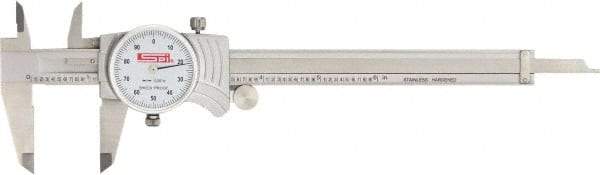 SPI - 0" to 6" Range, 0.001" Graduation, 0.1" per Revolution, Dial Caliper - White Face, 1.56" Jaw Length, Accurate to 0.0010" - Apex Tool & Supply