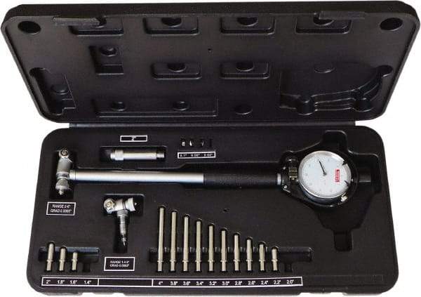 SPI - 15 Anvil, 1.4 to 6" Dial Bore Gage Set - 0.0005" Graduation, 6" Gage Depth, Accurate to 0.0005", Carbide Contact Point - Apex Tool & Supply