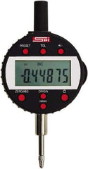 SPI - 0 to 1/2" Range, 0.00005" Graduation, Electronic Drop Indicator - Flat & Center Lug Back, Accurate to 0.00016", English & Metric System, LCD Display - Apex Tool & Supply
