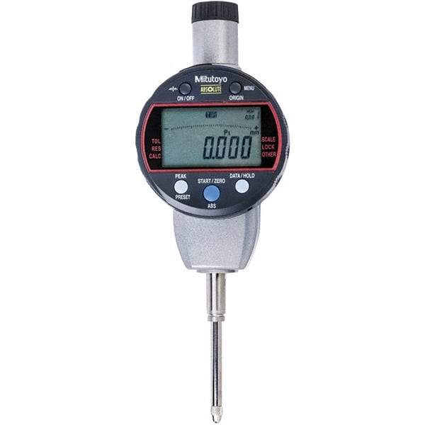 Mitutoyo - 0 to 1" Range, 0.001mm Graduation, Electronic Drop Indicator - Flat Back, Accurate to 0.002mm, Metric System, LCD Display - Apex Tool & Supply
