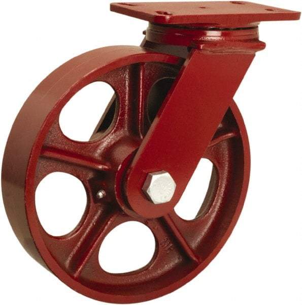 Hamilton - 10" Diam x 2-1/2" Wide x 11-1/2" OAH Top Plate Mount Swivel Caster - Cast Iron, 2,200 Lb Capacity, Tapered Roller Bearing, 4-1/2 x 6-1/2" Plate - Apex Tool & Supply