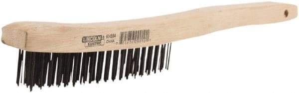 Lincoln Electric - 2 Rows x 9 Columns Brass Wire Brush - 9" OAL, 8-3/4 Trim Length, Wood Handle - Apex Tool & Supply