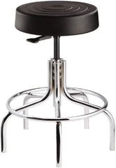 Bevco - 14 Inch Wide x 14-1/2 Inch Deep x 30 Inch High, Tubular Chrome Base, Adjustable Height Swivel Stool - Polyurethane Seat, Black - Apex Tool & Supply