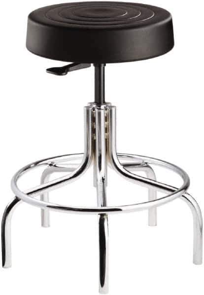 Bevco - 14 Inch Wide x 14-1/2 Inch Deep x 25 Inch High, Tubular Chrome Base, Adjustable Height Swivel Stool - Polyurethane Seat, Black - Apex Tool & Supply