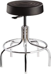 Bevco - 14 Inch Wide x 14-1/2 Inch Deep x 25 Inch High, Tubular Chrome Base, Adjustable Height Swivel Stool - Polyurethane Seat, Black - Apex Tool & Supply