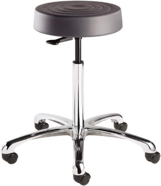 Bevco - 14 Inch Wide x 14-1/2 Inch Deep x 33 Inch High, Polished Aluminum Base, Adjustable Height Swivel Stool - Polyurethane Seat, Graphite - Apex Tool & Supply