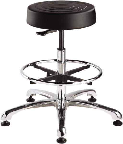 Bevco - 14 Inch Wide x 14-1/2 Inch Deep x 33 Inch High, Polished Aluminum Base, Adjustable Height Swivel Stool - Polyurethane Seat, Black - Apex Tool & Supply