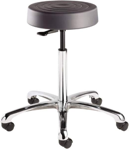 Bevco - 14 Inch Wide x 14-1/2 Inch Deep x 27-3/4 Inch High, Polished Aluminum Base, Adjustable Height Swivel Stool - Polyurethane Seat, Graphite - Apex Tool & Supply