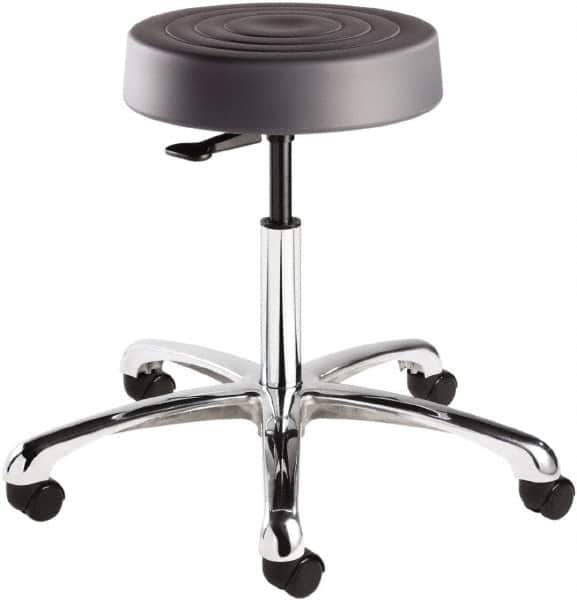 Bevco - 14 Inch Wide x 14-1/2 Inch Deep x 22-1/2 Inch High, Polished Aluminum Base, Adjustable Height Swivel Stool - Polyurethane Seat, Graphite - Apex Tool & Supply