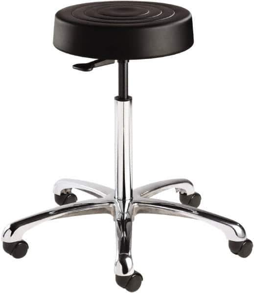 Bevco - 14 Inch Wide x 14-1/2 Inch Deep x 27-3/4 Inch High, Polished Aluminum Base, Adjustable Height Swivel Stool - Polyurethane Seat, Black - Apex Tool & Supply