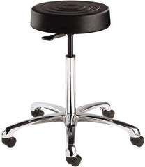 Bevco - 14 Inch Wide x 14-1/2 Inch Deep x 27-3/4 Inch High, Polished Aluminum Base, Adjustable Height Swivel Stool - Polyurethane Seat, Black - Apex Tool & Supply