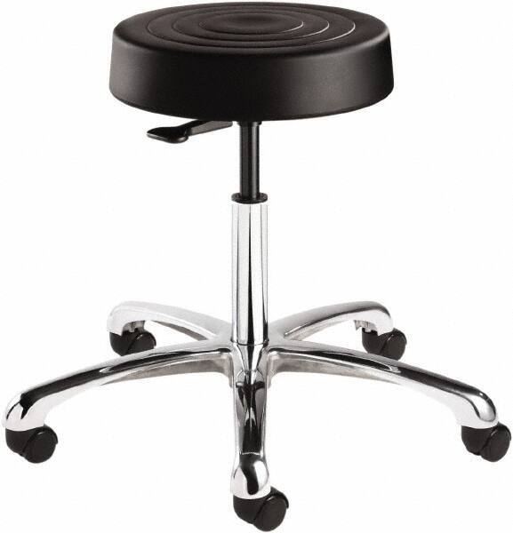Bevco - 14 Inch Wide x 14-1/2 Inch Deep x 22-1/2 Inch High, Polished Aluminum Base, Adjustable Height Swivel Stool - Polyurethane Seat, Black - Apex Tool & Supply