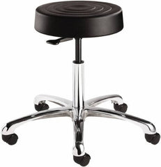 Bevco - 14 Inch Wide x 14-1/2 Inch Deep x 22-1/2 Inch High, Polished Aluminum Base, Adjustable Height Swivel Stool - Polyurethane Seat, Black - Apex Tool & Supply