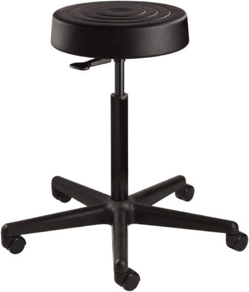 Bevco - 14 Inch Wide x 14-1/2 Inch Deep x 34 Inch High, Reinforced Black Nylon Base, Adjustable Height Swivel Stool - Polyurethane Seat, Black - Apex Tool & Supply
