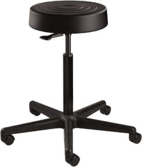 Bevco - 14 Inch Wide x 14-1/2 Inch Deep x 34 Inch High, Reinforced Black Nylon Base, Adjustable Height Swivel Stool - Polyurethane Seat, Black - Apex Tool & Supply