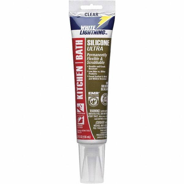 White Lightning - 5.3 oz Tube Clear Silicone Sealant - -80 to 450°F Operating Temp, 30 min Tack Free Dry Time, 24 hr Full Cure Time - Apex Tool & Supply