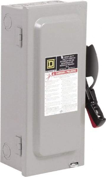 Square D - 30 Amp, 600 VAC, 3 Pole Nonfused Safety Switch - NEMA 1, 1 & 3 Phase, 10 hp at 600 VAC (Single Phase), 30 hp at 600 VAC (Triple Phase) - Apex Tool & Supply