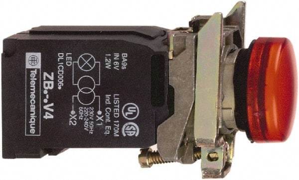 Schneider Electric - 110-120 VAC at 50/60 Hz Red Lens Incandescent Pilot Light - Round Lens, Screw Clamp Connector, 30mm Wide, Vibration Resistant, Water Resistant - Apex Tool & Supply