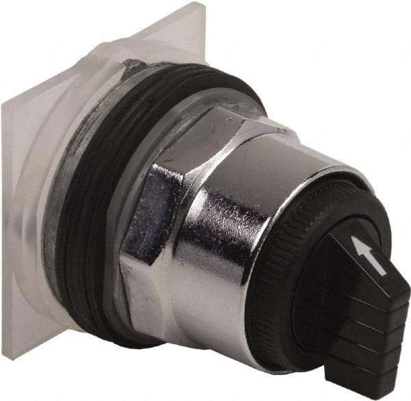 Schneider Electric - 1.18 Inch Mount Hole, 3 Position, Knob and Pushbutton Operated, Selector Switch Only - Black, Momentary (MO), without Contact Blocks, Weatherproof and Dust and Oil Resistant - Apex Tool & Supply