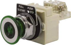 Schneider Electric - 30mm Mount Hole, Extended Straight, Pushbutton Switch with Contact Block - Green Pushbutton, Maintained (MA) - Apex Tool & Supply